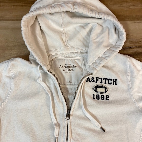 Abercrombie & Fitch White Full Zip Hoodie Sweatshirt A&F Football 1892 Large - Picture 2 of 14